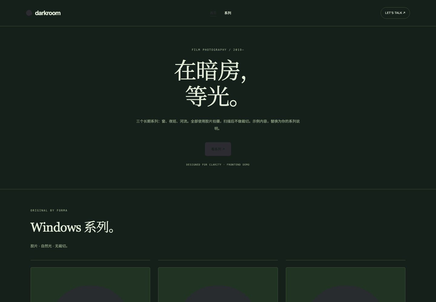 Darkroom模板首页实际预览