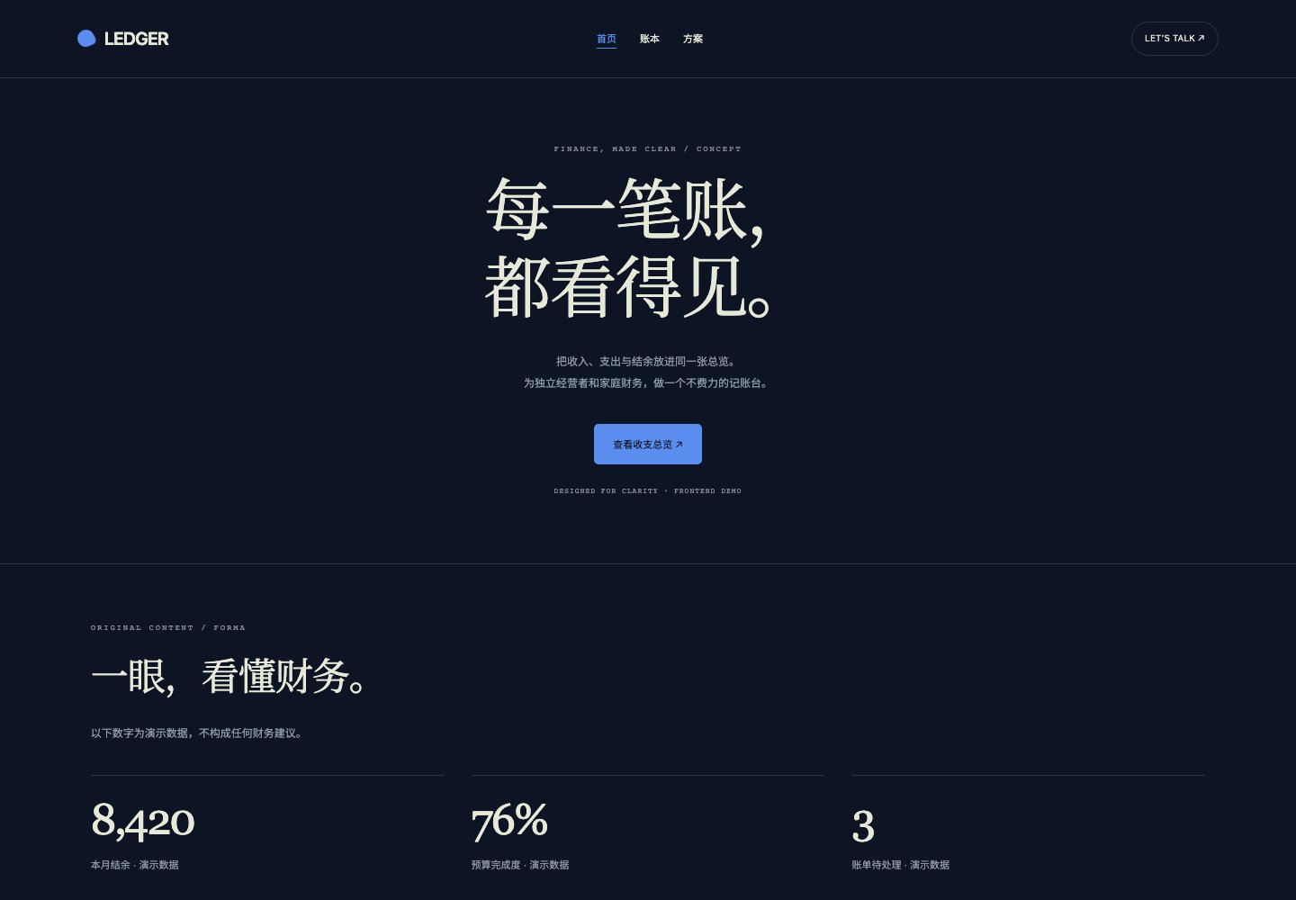 Ledger模板首页实际预览